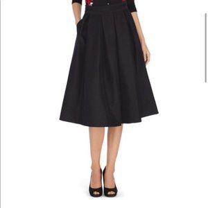 White House Black Market WHBM Solid Black Pleated Taffeta Crinoline A-Line